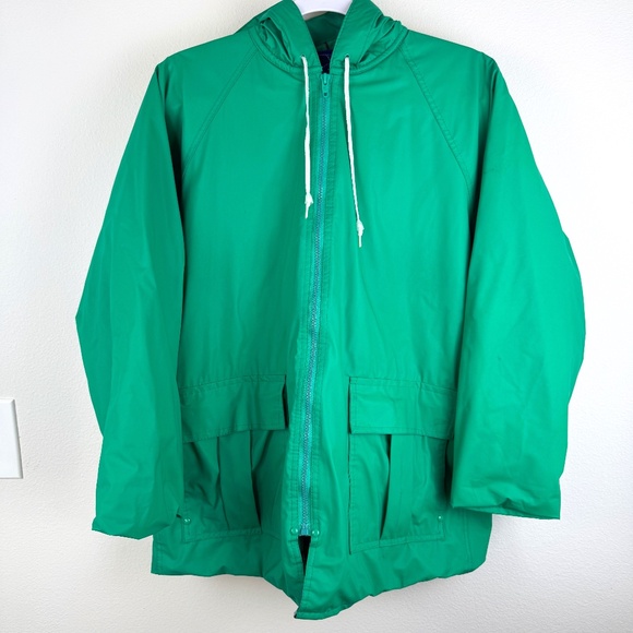 SAILMAKER OUTERWEAR Green Raincoat Hooded Jacket Flannel Lining / Size Medium - Picture 1 of 16